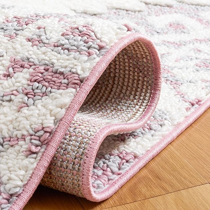 SAFAVIEH Moroccan Tassel Shag Collection Accent Rug - 3' x 5', Pink & Ivory, Non-Shedding & Easy Care, 2-inch Thick Ideal for High Traffic Areas in Entryway, Living Room, Bedroom (MTS652U)