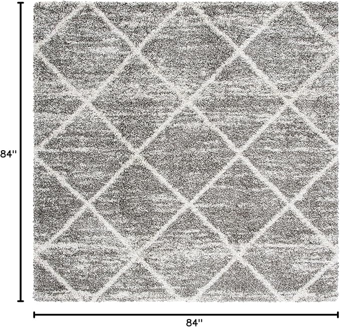 SAFAVIEH Hudson Shag Collection Area Rug - 7' Square, Distressed Grey & Ivory, Trellis Design, Non-Shedding & Easy Care, 2-inch Thick Ideal for High Traffic Areas in Living Room, Bedroom (SGH281K)