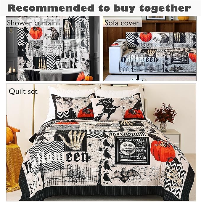Cmfshape Halloween Skidproof Sofa Cover-Festival Sofa Slipcover with Elastic Straps-Easy Fit Slip Cover-Patchwork Washable Furniture Protector for Pets and Kids(Sofa,Black)
