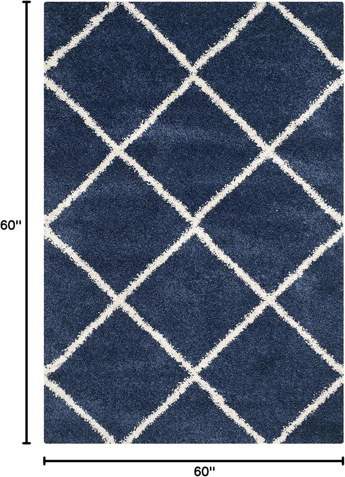 SAFAVIEH Hudson Shag Collection Area Rug - 5' Square, Navy & Ivory, Modern Trellis Design, Non-Shedding & Easy Care, 2-inch Thick Ideal for High Traffic Areas in Living Room, Bedroom (SGH281C)