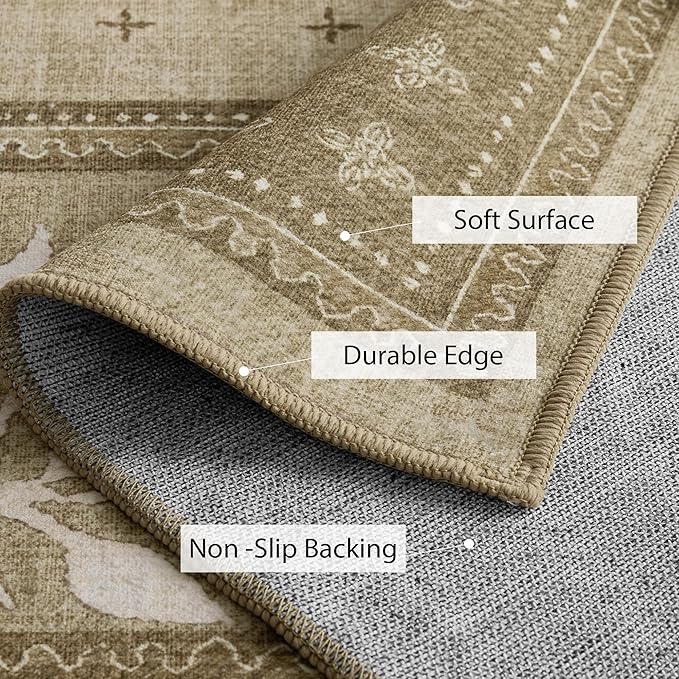 NICETOWN 2x6 Runner Rug for Kitchen and Hallway, Natural Machine Washable Thin Non-Slip Kitchen Runner Rug Soft Foldable Indoor Mat for Bathroom Laundry Room