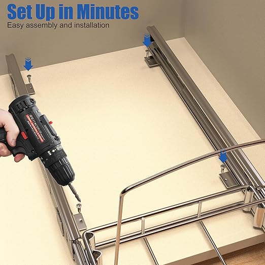 Pull Out Trash Can Under Cabinet, Adjustable Cabinet Trash Can Pull Out Kit Under Sink Slide Out Shelf(Bin Not Included), Fits Min. 12" Opening Cabinet