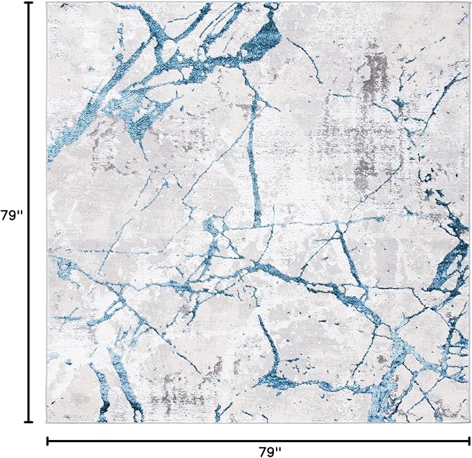 SAFAVIEH Amelia Collection Area Rug - 6'7" Square, Grey & Blue, Modern Abstract Design, Non-Shedding & Easy Care, Ideal for High Traffic Areas in Living Room, Bedroom (ALA293F)