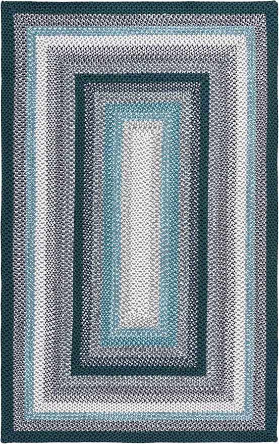 SAFAVIEH Washable Rug Outdoor Braided Collection - 4' x 6', Teal & Multi, Handmade & Reversible, Non-Shedding & Easy to Clean, Ideal for Patio, Backyard, Mudroom (BRD308J)