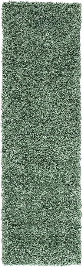 SAFAVIEH August Shag Collection Runner Rug - 2' x 8', Green, Solid Design, Non-Shedding & Easy Care, 1.5-inch Thick Ideal for High Traffic Areas in Living Room, Bedroom (AUG200Y)