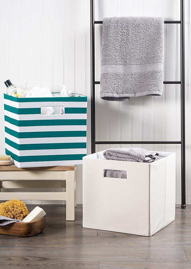 DII Poly-Cube Storage Collection Hard Sided, Collapsible Solid, Large, Off White (Pack of 2)