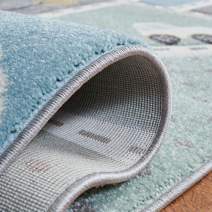 SAFAVIEH Carousel Kids Collection Accent Rug - 3'3" x 5'3", Grey & Light Blue, Non-Shedding & Easy Care, Ideal for High Traffic Areas for Boys & Girls in Playroom, Nursery, Bedroom (CRK193F)