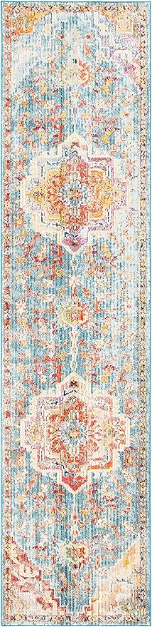 SAFAVIEH Crystal Collection Runner Rug - 2'2" x 19', Orange & Teal, Medallion Distressed Design, Non-Shedding & Easy Care, Ideal for High Traffic Areas in Living Room, Bedroom (CRS501K)