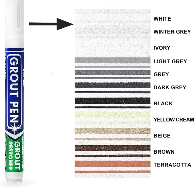 Grout Pen Tile Paint Marker: Waterproof Grout Colorant and Sealer Pen to Renew, Repair, and Refresh Tile Grout - Cleaner Coating Stain Pens - 2 Pack, 15mm Wide Terracotta and 5mm Narrow White Tip