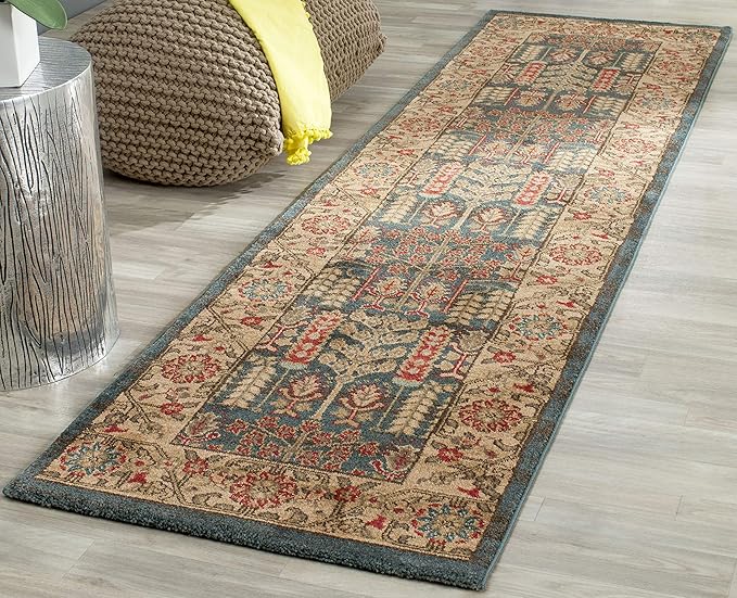 SAFAVIEH Mahal Collection Runner Rug - 2'2" x 10', Navy & Natural, Traditional Oriental Design, Non-Shedding & Easy Care, Ideal for High Traffic Areas in Living Room, Bedroom (MAH697E)