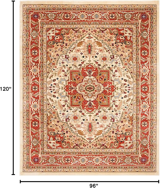 SAFAVIEH Lyndhurst Collection Area Rug - 8' x 10', Ivory & Rust, Traditional Oriental Design, Non-Shedding & Easy Care, Ideal for High Traffic Areas in Living Room, Bedroom (LNH330R)