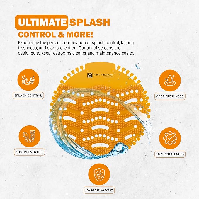Urinal Screens Deodorizer -10 Pack of Premium Urinal Screen Cakes with Lemon & Orange Essential Oil Scents - Fits Wet & Dry Urinals - Splash Reducing Mats with Long Lasting Odor Freshener (Orange)