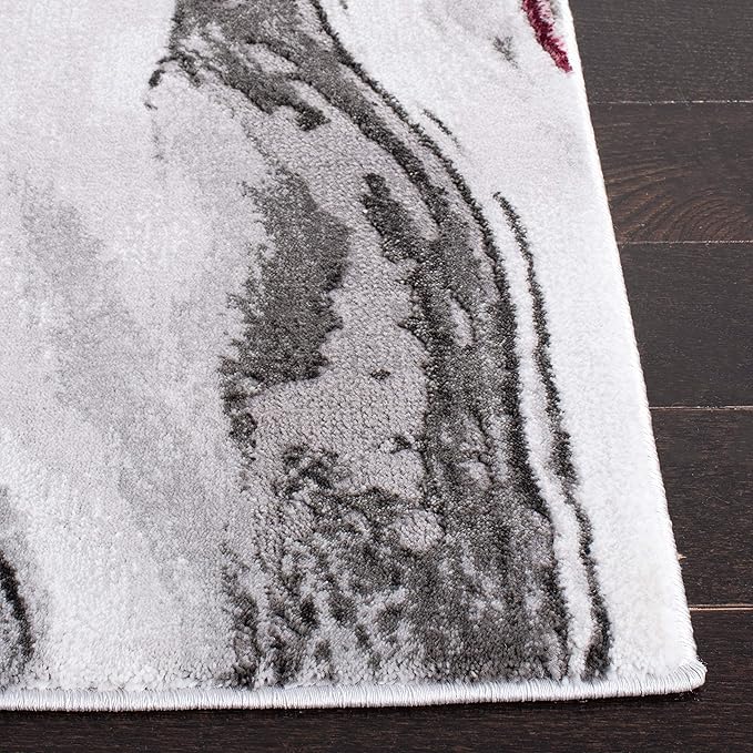 SAFAVIEH Craft Collection Area Rug - 8' x 10', Grey & Wine, Modern Abstract Marble Pattern Design, Non-Shedding & Easy Care, Ideal for High Traffic Areas in Living Room, Bedroom (CFT819S)