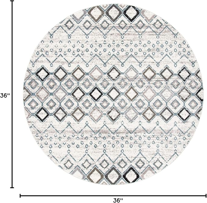 SAFAVIEH Amsterdam Collection 3' Round Ivory/Grey AMS108A Moroccan Boho Non-Shedding Dining Room Entryway Foyer Living Room Bedroom Area Rug