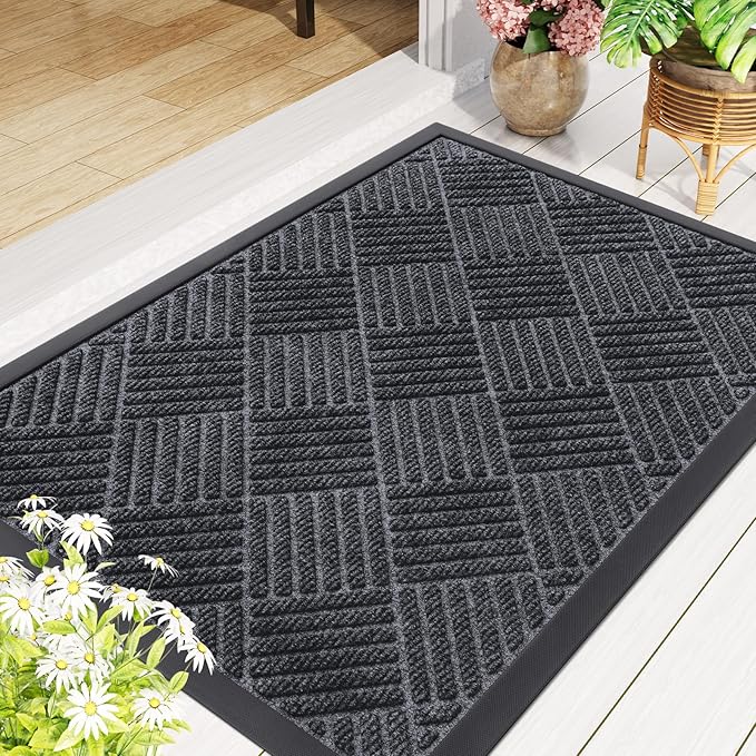 Smiry Front Door Mat Outside Entrance, Heavy Duty Outdoor Indoor Mat, Natural Rubber Doormat, Non Slip, Trap Dirt and Moisture, Easy Clean, Low Profile Patio Porch Entryway Mat, 47x32, Dark Grey