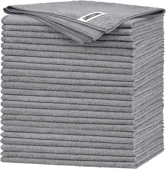 FIXSMITH Grey Microfiber Cleaning Cloth -Pack of 24, Highly Absorbent Cleaning Rags, 16"X12" All Purpose Cleaning Towels for Housekeeping, Kitchen, Car, Lint Free and Reusable Microfiber Towels