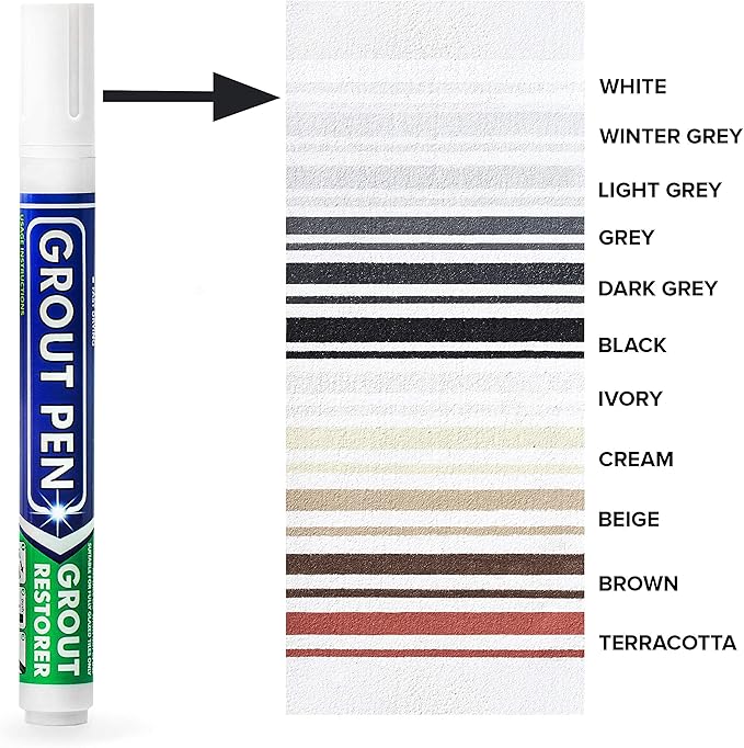 Grout Pen Tile Paint Marker: Waterproof Grout Colorant and Sealer Pen to Renew, Repair, and Refresh Tile Grout - Cleaner Coating Stain Pens - 2 Pack, 5mm Narrow Ivory and 5mm Narrow White Tip