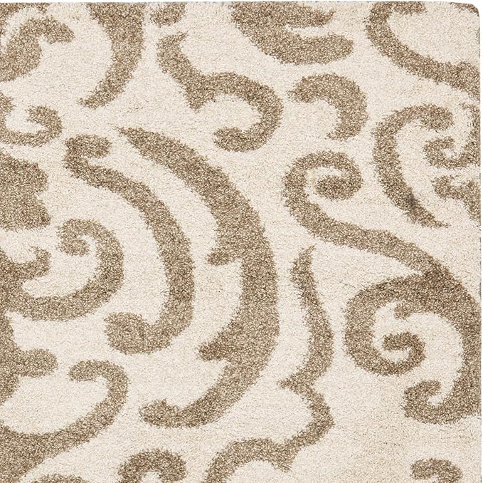 SAFAVIEH Florida Shag Collection Runner Rug - 2'3" x 11', Cream & Beige, Damask Design, Non-Shedding & Easy Care, 1.2-inch Thick Ideal for High Traffic Areas in Living Room, Bedroom (SG462-1113)