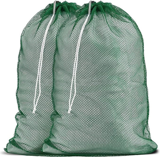 Handy Laundry Mesh XL Laundry Bags - Durable, Machine Washable with Secure Drawstring Closure - Perfect for College Dorms, Laundromats, Apartments (Green, Large 24" x 36", 2-Pack)