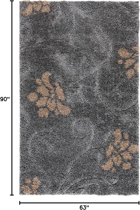 SAFAVIEH Florida Shag Collection Area Rug - 5'3" x 7'6", Grey & Beige, Floral Design, Non-Shedding & Easy Care, 1.2-inch Thick Ideal for High Traffic Areas in Living Room, Bedroom (SG464-8013)