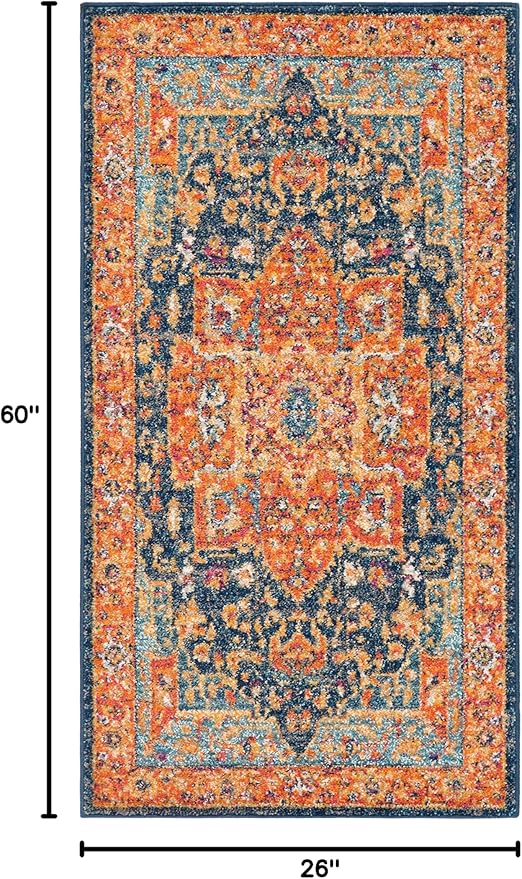 SAFAVIEH Evoke Collection 2'2" x 5' Blue/Orange EVK275C Oriental Medallion Distressed Non-Shedding Living Room Bedroom Area Rug