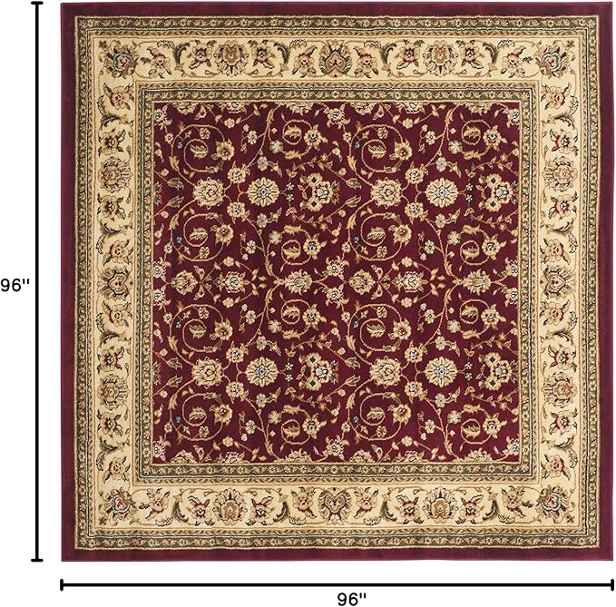 SAFAVIEH Lyndhurst Collection Area Rug - 8' Square, Red & Ivory, Traditional Oriental Design, Non-Shedding & Easy Care, Ideal for High Traffic Areas in Living Room, Bedroom (LNH312A)