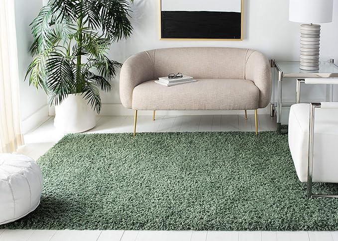 SAFAVIEH August Shag Collection Area Rug - 5'3" x 7'6", Green, Solid Design, Non-Shedding & Easy Care, 1.5-inch Thick Ideal for High Traffic Areas in Living Room, Bedroom (AUG200Y)