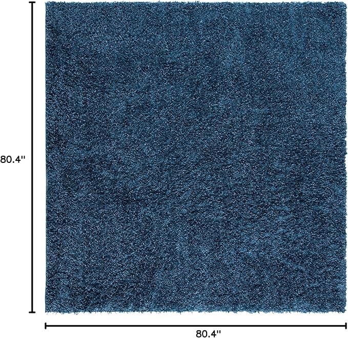 SAFAVIEH August Shag Collection Area Rug - 6'7" Square, Navy, Solid Design, Non-Shedding & Easy Care, 1.5-inch Thick Ideal for High Traffic Areas in Living Room, Bedroom (AUG200M)