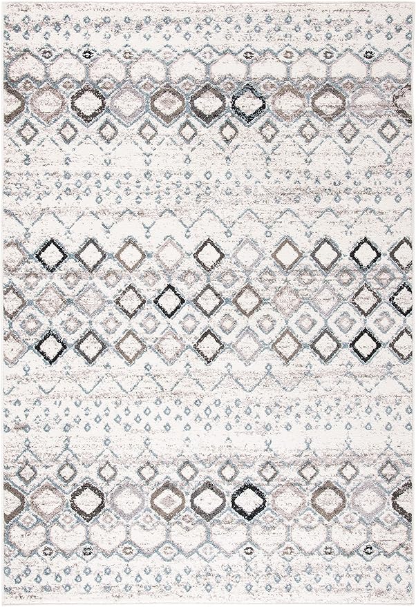 SAFAVIEH Amsterdam Collection Area Rug - 5'1" x 7'6", Ivory & Grey, Moroccan Boho Design, Non-Shedding & Easy Care, Ideal for High Traffic Areas in Living Room, Bedroom (AMS108A)