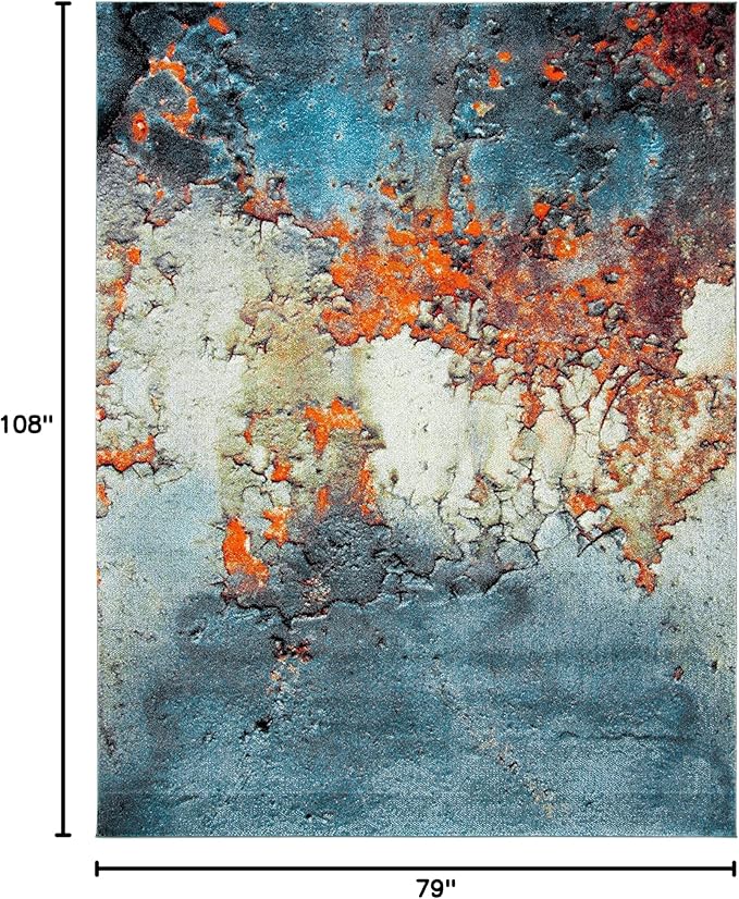 SAFAVIEH Glacier Collection Area Rug - 6'7" x 9', Blue & Multi, Modern Abstract Design, Non-Shedding & Easy Care, Ideal for High Traffic Areas in Living Room, Bedroom (GLA125B)