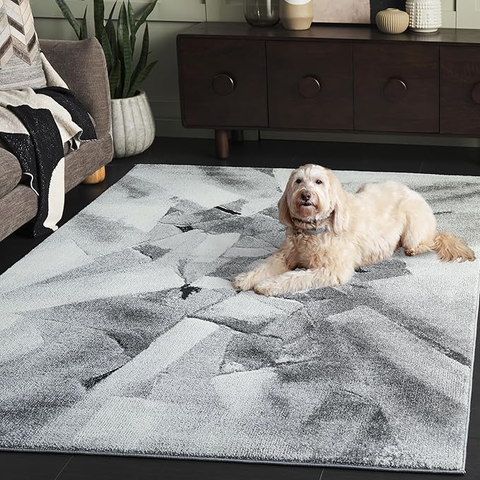 SAFAVIEH Porcello Collection Area Rug - 7' Square, Ivory & Grey, Modern Abstract Design, Non-Shedding & Easy Care, Ideal for The Living Room, Dining Room Bedroom (PRL6937F)