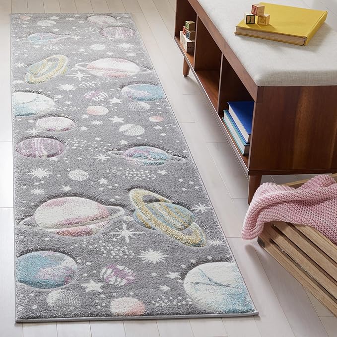 SAFAVIEH Carousel Kids Collection Runner Rug - 2'3" x 10', Grey & Lavender, Non-Shedding & Easy Care, Ideal for High Traffic Areas for Boys & Girls in Playroom, Nursery, Bedroom (CRK103F)