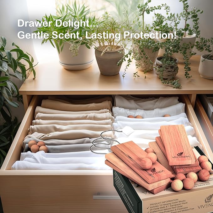 Cedar Blocks for Closet -40 pcs (15 Hang-ups & 25 Balls)- Aromatic Cedar for Closets, Natural Closet Smell Eliminator, Natural Closet Deodorizer, Drawer Fresheners for Dresser.
