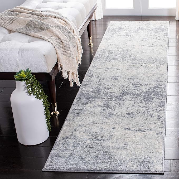 SAFAVIEH Brentwood Collection Runner Rug - 2' x 18', Grey & Ivory, Modern Abstract Design, Non-Shedding & Easy Care, Ideal for High Traffic Areas in Living Room, Bedroom (BNT822H)