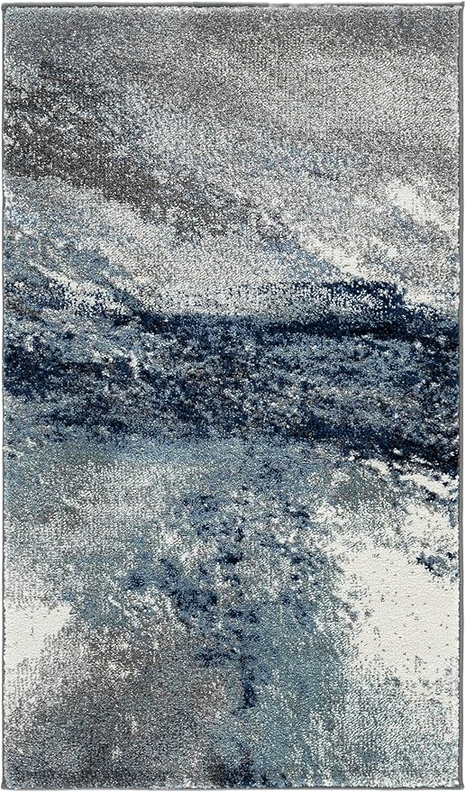SAFAVIEH Galaxy Collection 2'3" x 4' Blue/Grey GAL117M Modern Abstract Non-Shedding Living Room Bedroom Accent Rug