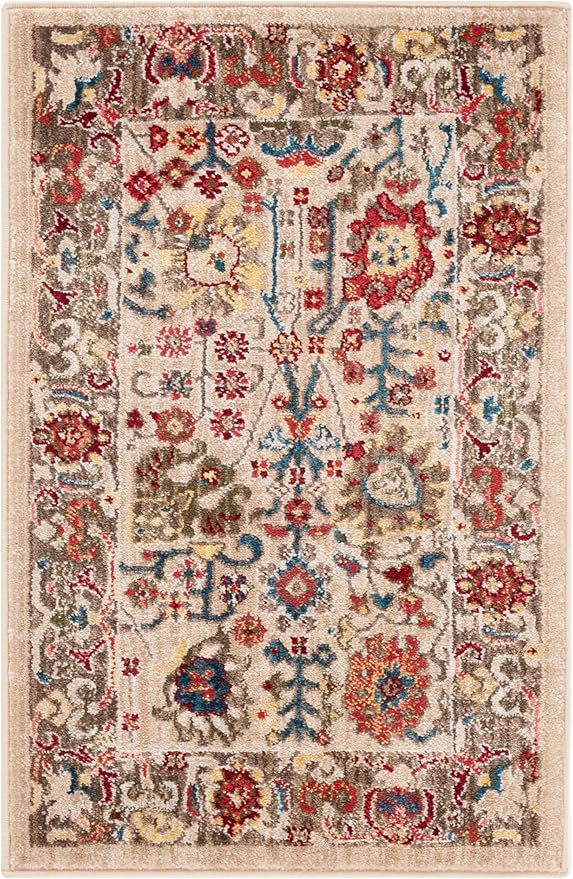 SAFAVIEH Kashan Collection Area Rug - 2' x 3', Beige & Taupe, Traditional Oriental Design, Non-Shedding & Easy Care, Ideal for High Traffic Areas in Living Room, Bedroom, Dining (KSN303K-2)