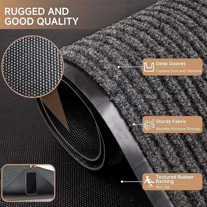 Front Door Mat Outside Entrance, 120" x 36" Sturdy Indoor Outdoor Mats for Entryway, Low Profile Welcome Doormat for Home Entrance, Non Slip Shoe Scraper Mat, Ideal for High Traffic Area