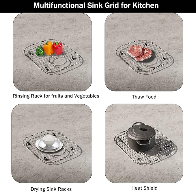 2Pack Sink Protectors for Kitchen Sink 13"x16"and 11.2"x14.5",Stainless Steel Sink Grid, Sink Rack for Bottom of Sink, Rust Resistant Metal Sink Protector with Sink Strainer (Silver