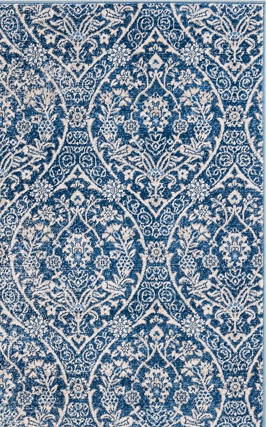 SAFAVIEH Brentwood Collection Area Rug - 9' x 12', Navy & Light Grey, Floral Damask Ogee Trellis Design, Non-Shedding & Easy Care, Ideal for High Traffic Areas in Living Room, Bedroom (BNT860M)