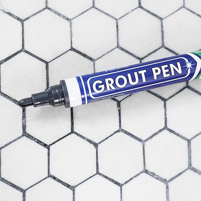 Grout Pen Tile Paint Marker: Waterproof Grout Colorant and Sealer Pen to Renew, Repair, and Refresh Tile Grout - Cleaner Coating Stain Pens - 2 Pack, 5mm Narrow and 15mm Wide Tip Pen - Dark Grey