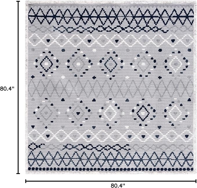 SAFAVIEH Marrakech Collection Area Rug - 6'7" Square, Grey & Navy, Moroccan Boho Tribal Rustic Design, Non-Shedding & Easy Care, Ideal for High Traffic Areas in Living Room, Bedroom (MRK612F)