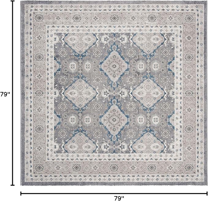 SAFAVIEH Sofia Collection Area Rug - 6'7" Square, Light Grey & Beige, Vintage Oriental Distressed Design, Non-Shedding & Easy Care, Ideal for High Traffic Areas in Living Room, Bedroom (SOF366B)
