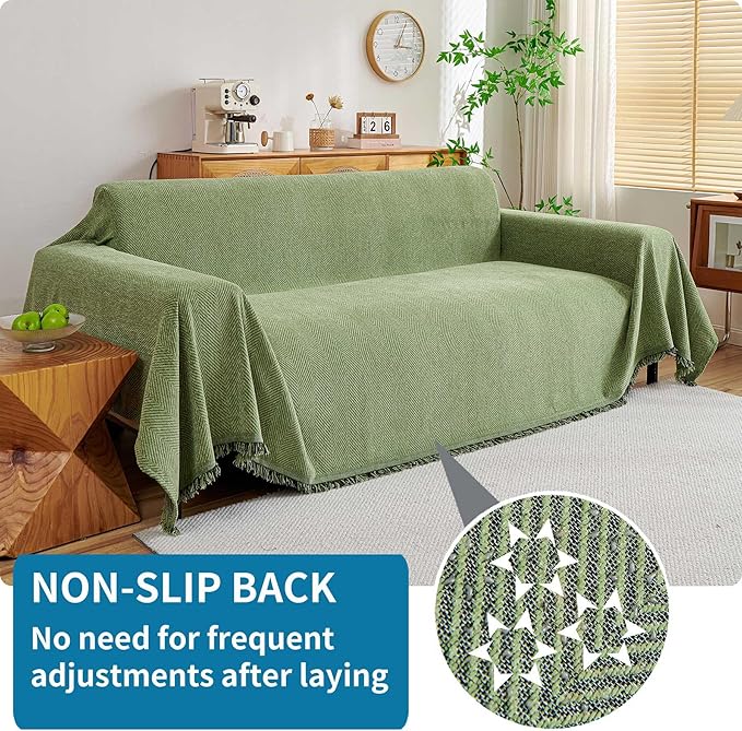 HAOMAIJIA Chenille Couch Cover Sofa Covers for 3 Cushion Couch Washable sectional Couch Covers for Dogs pet Furniture Protector Couch Cover Blanket for Living Room (sage Green, 71"x150")
