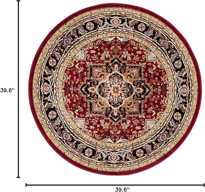 SAFAVIEH Lyndhurst Collection Area Rug - 3'3" Round, Red & Black, Traditional Oriental Design, Non-Shedding & Easy Care, Ideal for High Traffic Areas in Living Room, Bedroom (LNH330B)