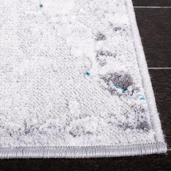 SAFAVIEH Amelia Collection Accent Rug - 4'5" x 6'5", Grey & Aqua, Modern Abstract Design, Non-Shedding & Easy Care, Ideal for High Traffic Areas in Entryway, Living Room, Bedroom (ALA293H)