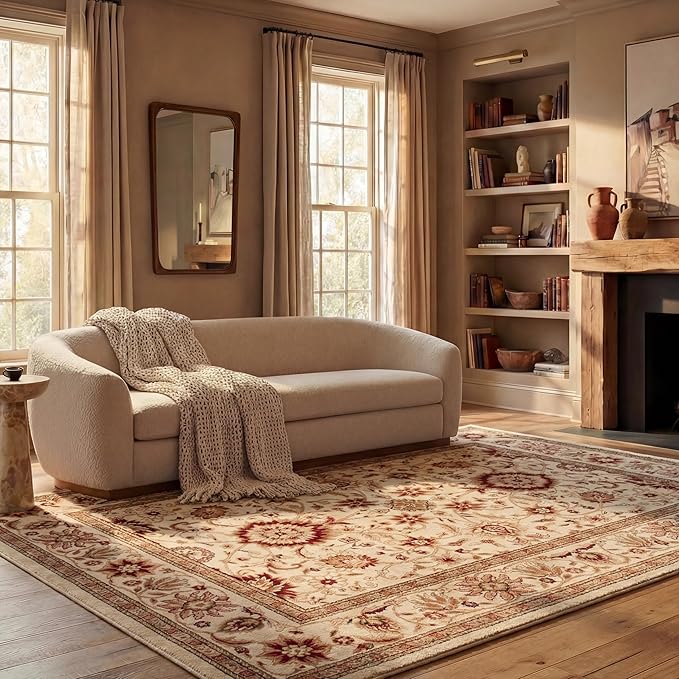 SAFAVIEH Lyndhurst Collection Area Rug - 8' x 11', Ivory & Ivory, Traditional Oriental Design, Non-Shedding & Easy Care, Ideal for High Traffic Areas in Living Room, Bedroom (LNH212L)