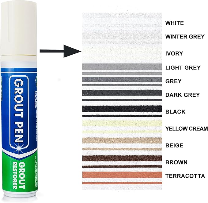 Grout Pen Tile Paint Marker: Ivory with 5 Pack Replacement Tips (Wide, 15mm) - Waterproof Grout Colorant and Sealer Pen to Renew, Repair, and Refresh Tile Grout - Cleaner Coating Stain Pens