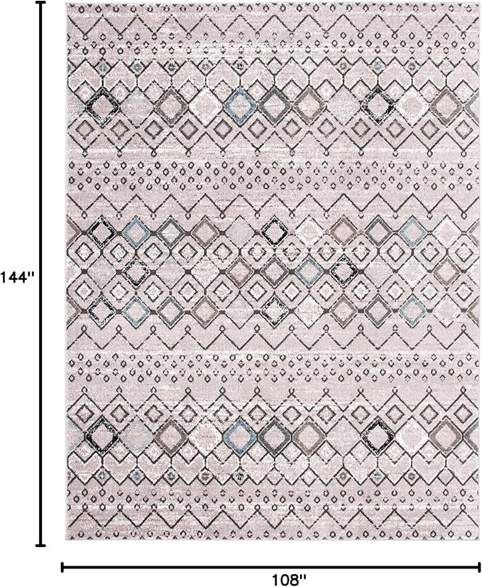 SAFAVIEH Amsterdam Collection Area Rug - 9' x 12', Light Grey & Brown, Moroccan Boho Design, Non-Shedding & Easy Care, Ideal for High Traffic Areas in Living Room, Bedroom (AMS108F)