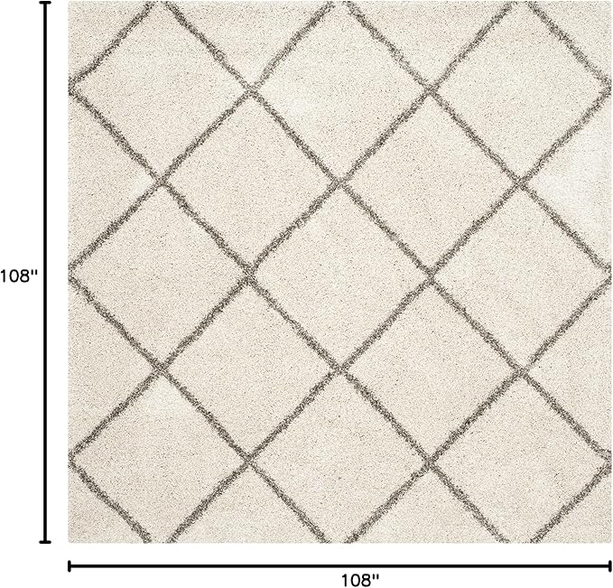 SAFAVIEH Hudson Shag Collection Area Rug - 9' Square, Ivory & Grey, Modern Trellis Design, Non-Shedding & Easy Care, 2-inch Thick Ideal for High Traffic Areas in Living Room, Bedroom (SGH281A)