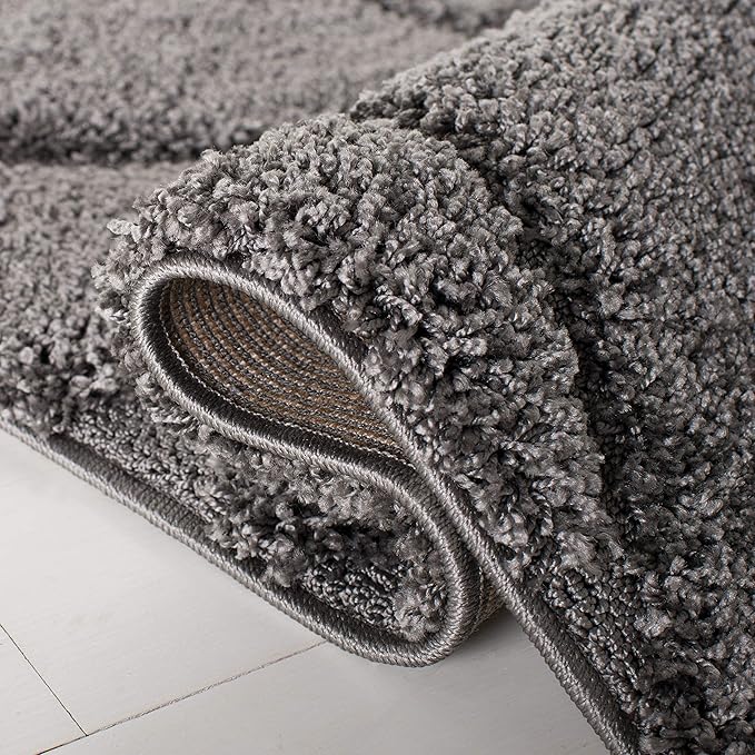SAFAVIEH Florida Shag Collection Area Rug - 4' Round, Grey, Scroll Design, Non-Shedding & Easy to Clean, High-Low Plush Pile, Ideal for Living Room, Bedroom, Dining Space (SG455-8013)